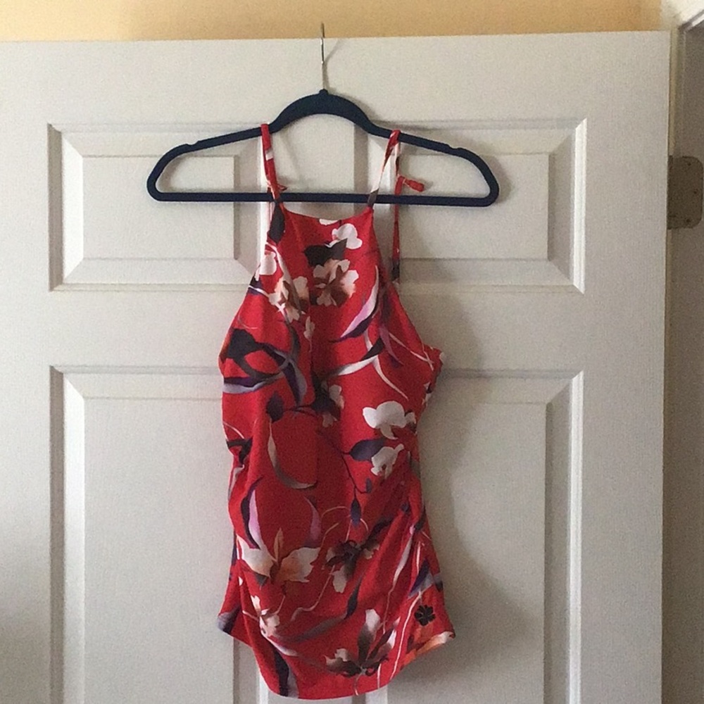 Hapari Chinoiserie High Neck Red Tankini Swim size 12-14 -L